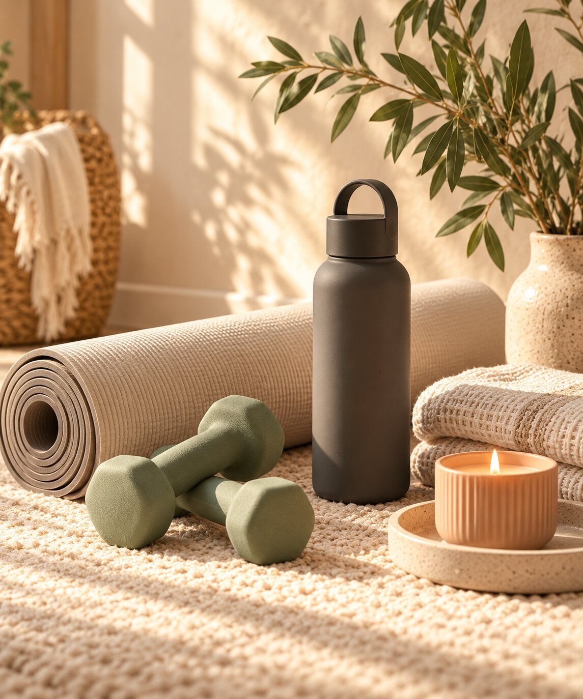 Wellness essentials arranged in a calm home setting
